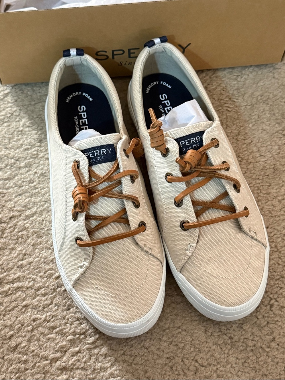 Sperry Canvas Sneaker in Cream with Tan Laces